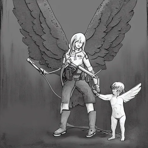 Image similar to guardian angel protecting child by Boris Groh trending on ArtStation