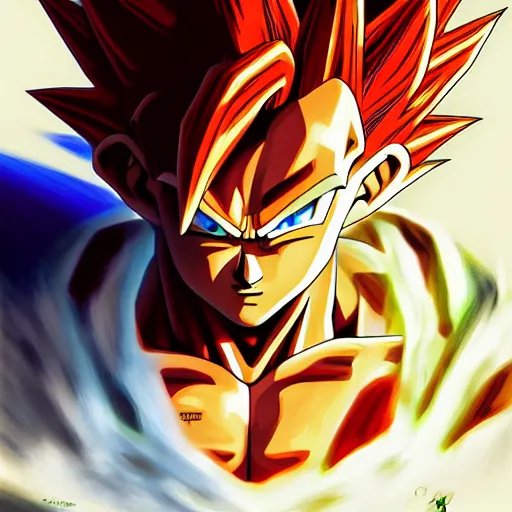 Image similar to fusion of goku and vegeta, ultra realistic photorealistic highly detailed high quality, a stunningly, digital painting, artstation, concept art, smooth, sharp focus, illustration, art by artgerm and greg rutkowski and alphonse mucha 8 k