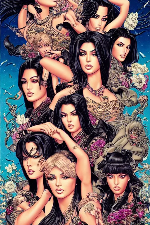 Prompt: poster of the kardashians, by yoichi hatakenaka, masamune shirow, josan gonzales and dan mumford, ayami kojima, takato yamamoto, barclay shaw, karol bak, yukito kishiro