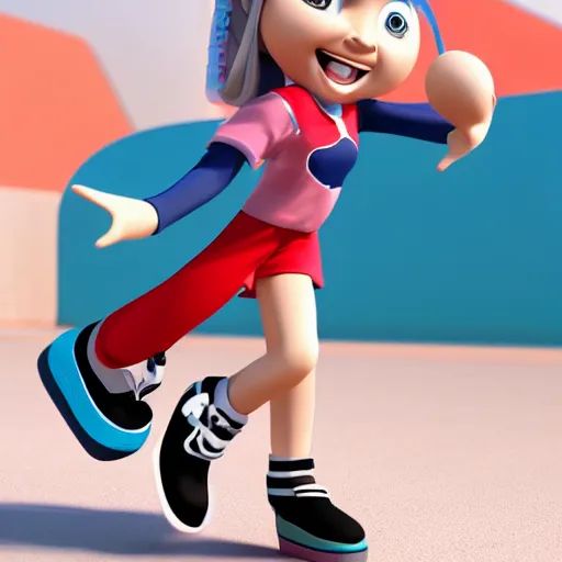 Image similar to cartoon character skater girl with a baseball cap, mascot for a website, 3 d render character art 8 k