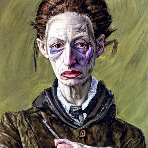 Image similar to high quality high detail painting by lucian freud, hd, portrait of a female warlock, fantasy