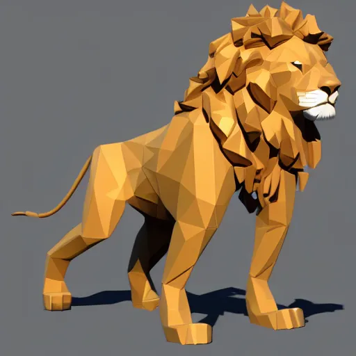 Prompt: a full body, low poly 2d render of a lion, sideview, ultr hd