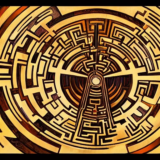 Image similar to maze labyrinth steampunk by albert gleizes and by hilma klint, hd, artstation, fluid colors