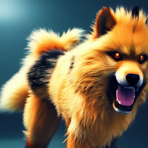 Image similar to photography of a realistic arcanine animal, ultra detailed, 8 k, cinematic lighting, natural background, trending on artstation, pokemon
