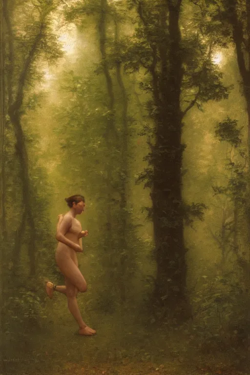 Image similar to runninh through the woods,long exposure, bouguereau