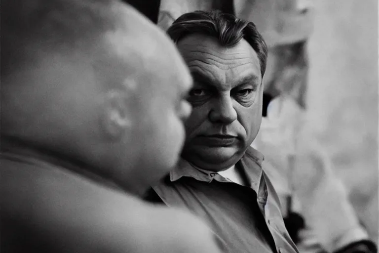 Image similar to overweight viktor orban by peter lindbergh