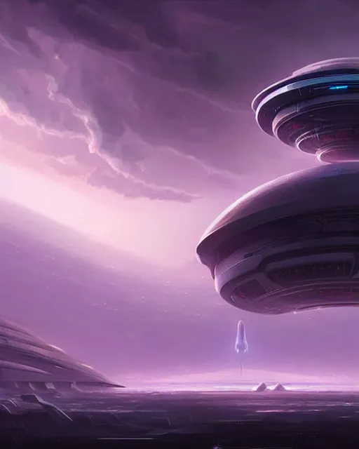 Image similar to alien base on a strange planet, visible from afar!!, evening storm, futuristic, artstation, concept art, beautiful space ship!!, highly detailed by florian dreyer, jonathan dufresne, encho enchev