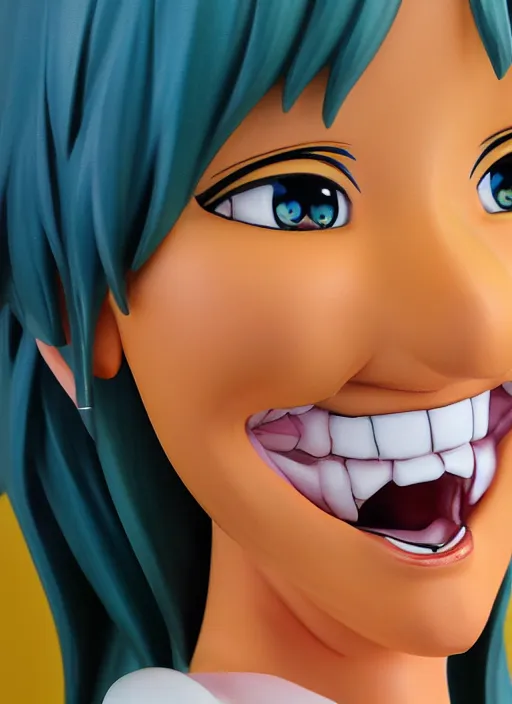 Prompt: a lifelike oil panting of an anime girl figurine caricature with a big dumb grin featured on Nickelodeon by Basil Gogos