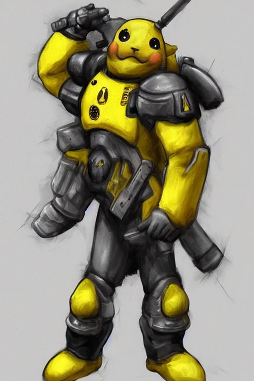 Image similar to portrait of pikachu as an imperial fists space marine, 4 0 k, concept art by wayne reynolds, trending on artstation