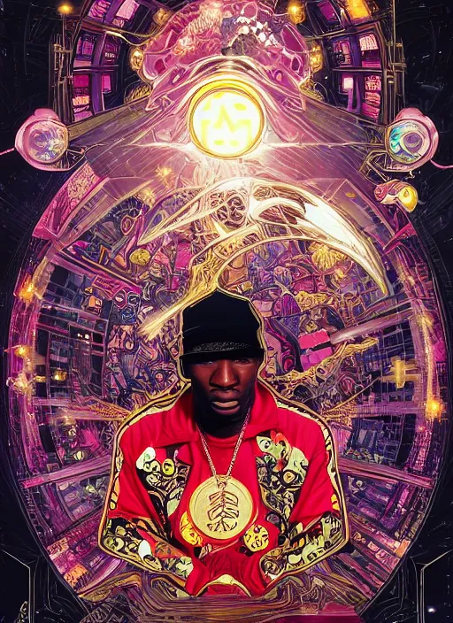 Prompt: grand master flash 1 9 8 3 surrounded by starlight, moon behind, chinese fantasy, intricate complexity, elegant, hyper detailed, scattered diffusion, ultra definition, photoreal, artstation, unreal engine rendered, concept art, smooth, sharp focus, illustration, art by artgerm and pendleton ward and alphonse mucha and garis edelweiss