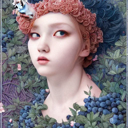 white ( cat ) girl, botanical, blueberry, portrait | Stable Diffusion ...