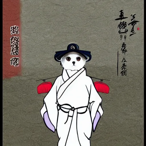 Image similar to baby harp seal dressed as Japanese Shinto priest in feudal Japan, anime style