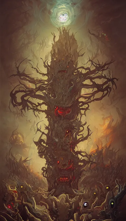 Image similar to a storm vortex made of many demonic eyes and teeth, by peter mohrbacher