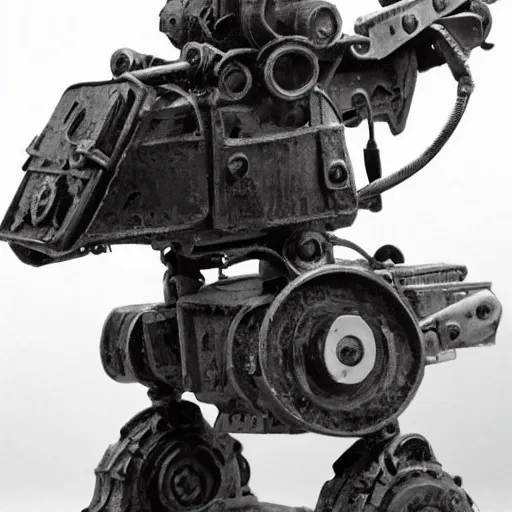 Image similar to world war one era mech, intricate, realistic, black and white