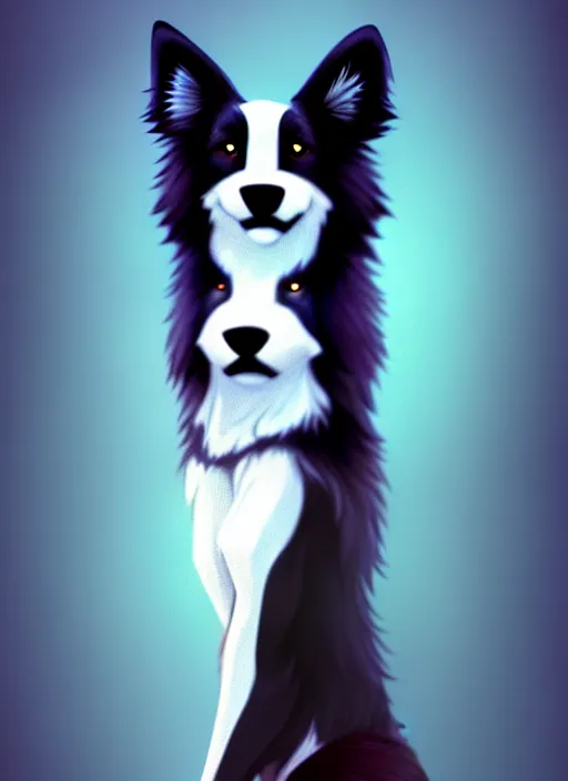 Prompt: wide angle beautiful full body portrait of a cute male anthro border collie fursona with two legs posing in front of a park, character design by charlie bowater, henry asencio, and ross tran, furry art, furaffinity, beautiful, glamor pose, detailed, aesthetic, trending on artstation