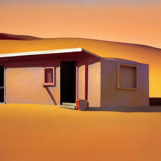 Image similar to motel in a desert Tatooine landscape, a woman, painted by François Roca and Edward Hopper, airbrush, highly detailed