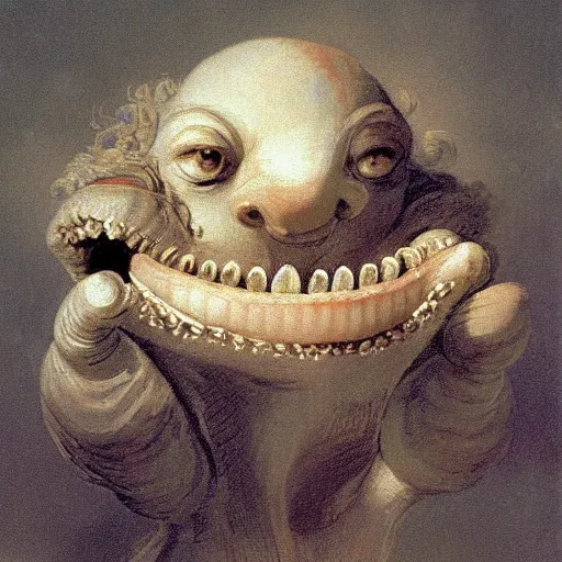 Prompt: wonderful world of anthropomorphic teeth painted by fragonard