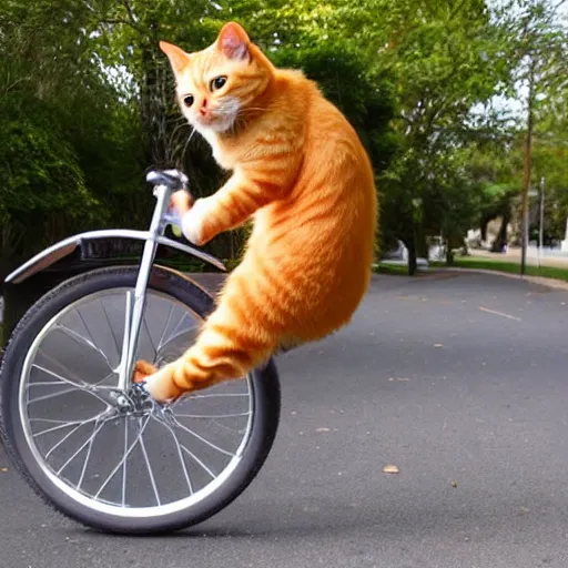 Prompt: orange tabby cat riding a unicycle