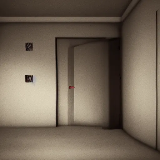 Image similar to unspeakable horrors, nightmare, horror, unknown, dark, liminal space, figure hiding in corner, 8 k octane render