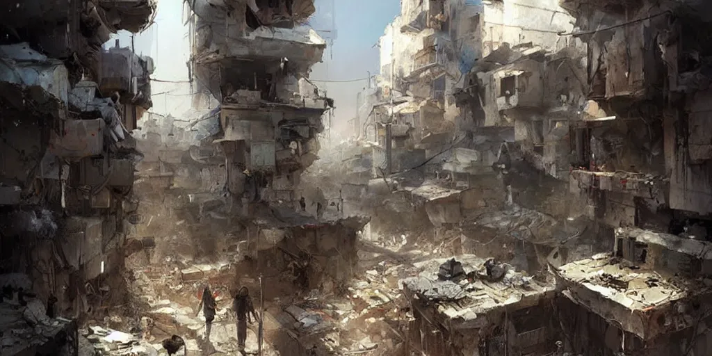 Image similar to beautiful syrian slums, concept art, for modern warfare, painted by greg rutkowski, highly detailed,