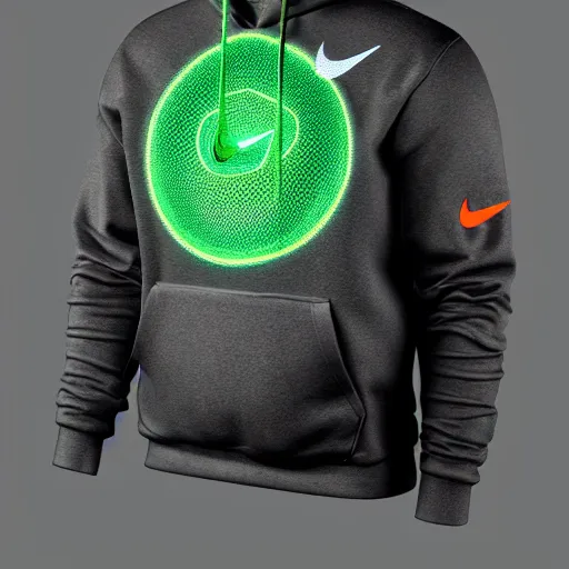 Image similar to new Nike Hoodie, inspired by Rick And Morty, 3D rendering, hyperdetalied, photography studio, 8K,