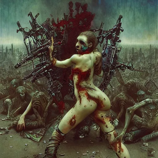 Image similar to riot of the cyberpunk zombies by bourguereau, mucha and beksinski, hyper real
