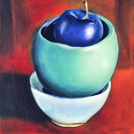 Image similar to of a blue apple in bowl of red apples