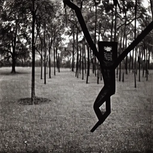 Image similar to the song of the hanging man, southern gothic, photograph by diane arbus, bayou