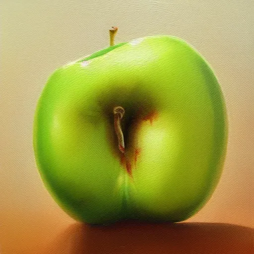 Image similar to a hyper-realistic studio oil-painting of an-apple; hyper-detailed; an extraordinary masterpiece!!!; flawless; trending on artstation