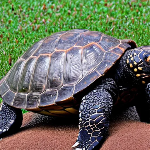 Prompt: a turtle sitting on a football gets kicked by a bear