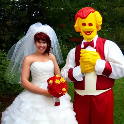 Image similar to Wedding between Ronald McDonald and the Burger King