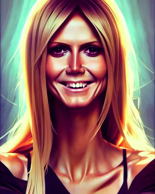 Image similar to portrait of Heidi Klum as Anime girl cute-fine-face, full body! pretty face, realistic shaded Perfect face, fine details. Anime. realistic shaded lighting by Ilya Kuvshinov Giuseppe Dangelico Pino and Michael Garmash and Rob Rey