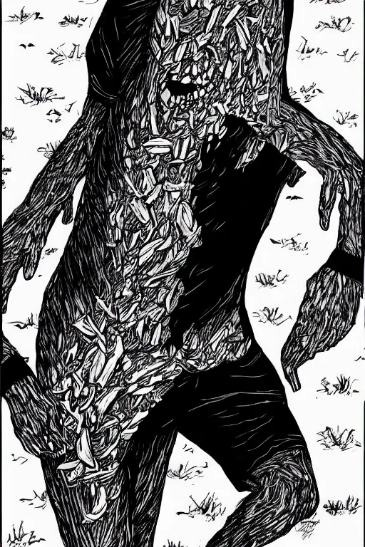 Image similar to Joe Biden full body portrait, body horror, black and white Illustration by Junji Ito