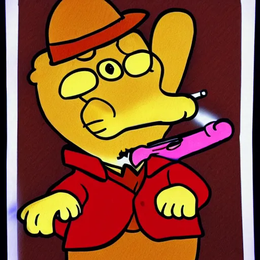 Prompt: Garfield smoking a pipe, drawn by a 5 year old with crayons