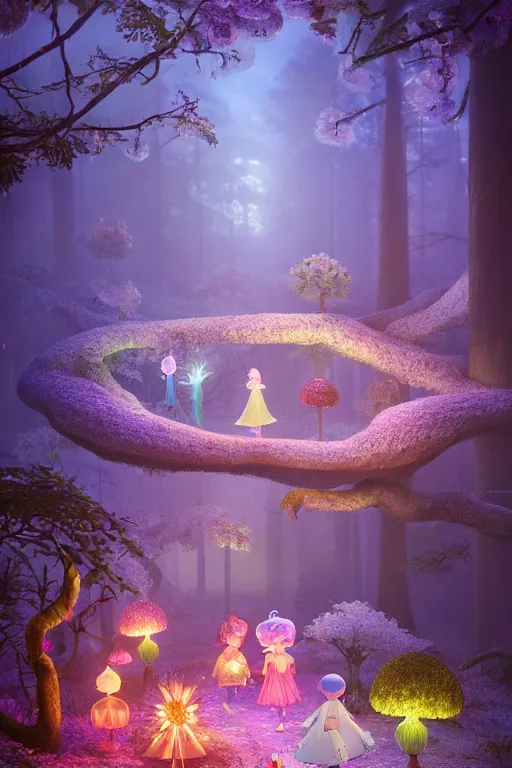 a magical forest with crystal flowers that glow in the