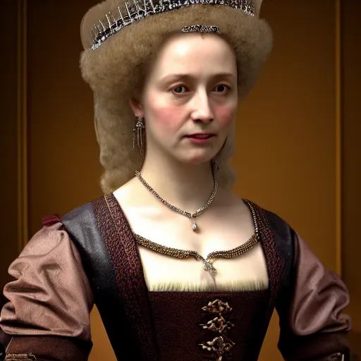 Image similar to 1 7 th century duchess, wow 4 k detail fantasy, cgsociety, matte painting, realistic materials, photo realistic, postprocessing, cinematic, hyperrealistic, studio lighting, ekaterina, the tudors, photography by richard jenkins