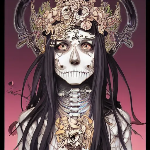 Image similar to anime manga skull portrait young woman skeleton, intricate, elegant, highly detailed, digital art, art by JC Leyendecker and sachin teng