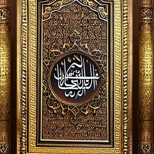 Image similar to gorgeous ornated bronze realistic detailed kaaba wall decoration with filigree, islamic calligraphy