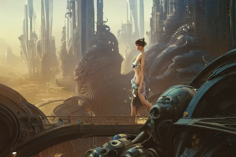 Image similar to ultra realistic, beautiful men and women in a futuristic utopian street, sci - fi, intricate details, eerie, highly detailed, octane render, 8 k, art by artgerm and alphonse mucha and greg rutkowski