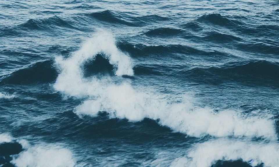 Prompt: photo of waves in the sea, film photography