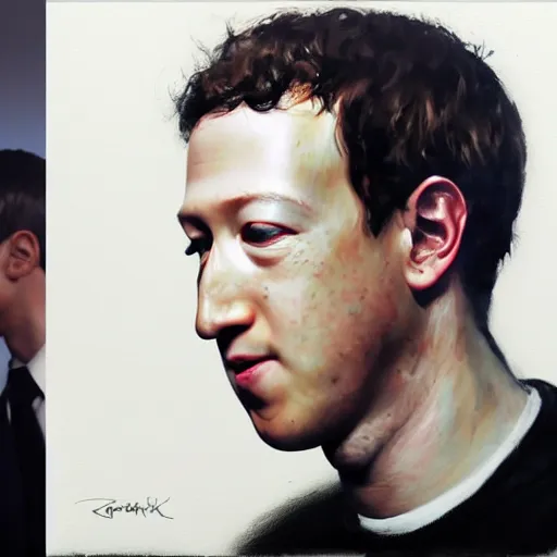 Image similar to hyper realistic, portrait of asian mark zuckerberg, painted by greg rutkowski,