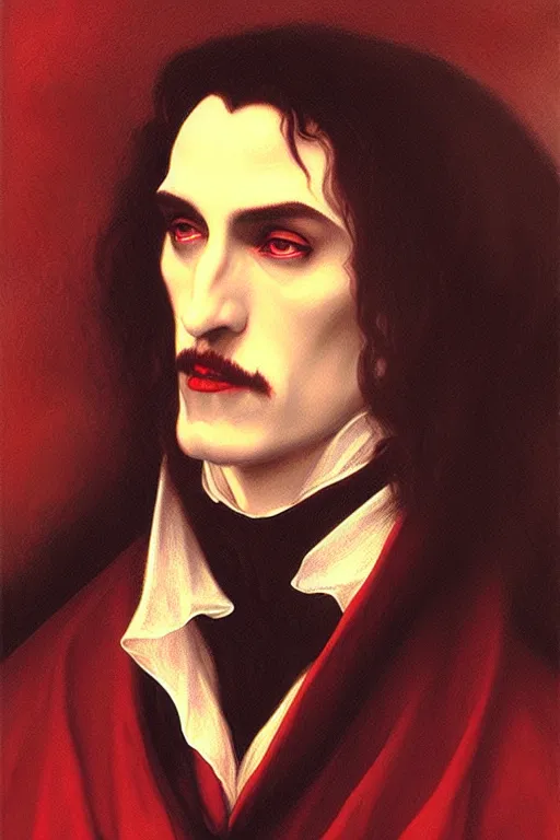 Prompt: dracula, painting by rossetti bouguereau, detailed art, artstation