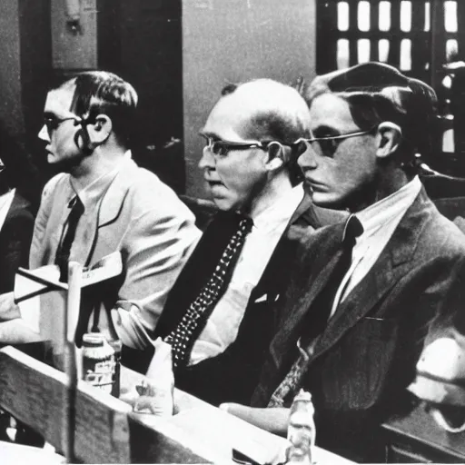 Prompt: vintage picture of mike wazowski from monsters inc at nuremberg trials