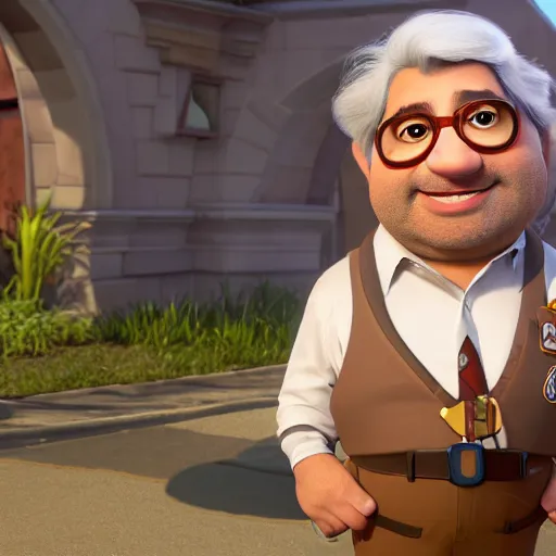 Image similar to alain chabat as a pixar disney character from up ( 2 0 0 9 ), unreal engine, octane render, 3 d render, photorealistic