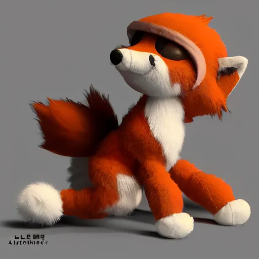 Prompt: cute fumo plush of a foxboy adventurer, three point lighting, dramatic, vray