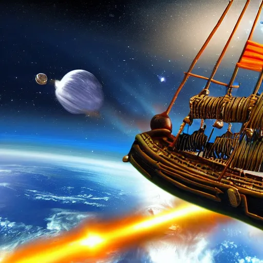 Image similar to a pirate ship in space realistic