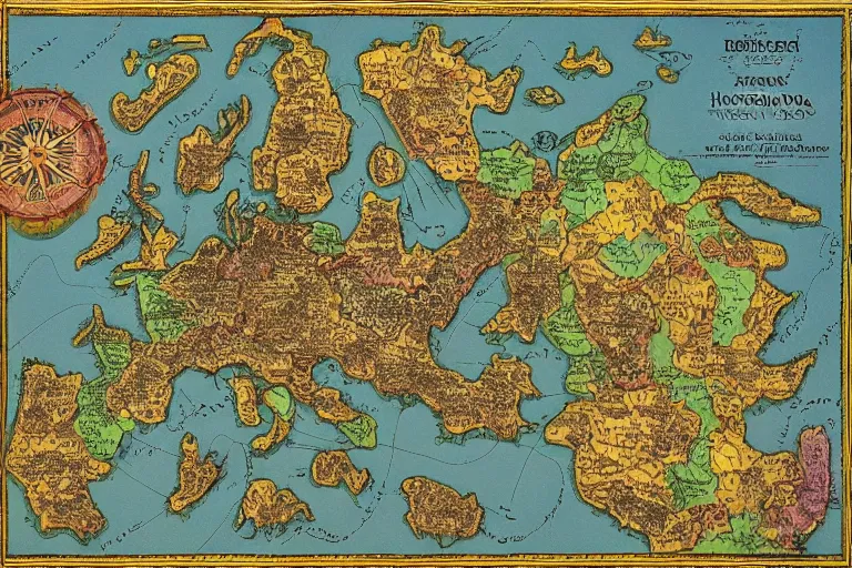 Image similar to Map of a heavenly realm including regional borders and statistics on population for each region, intricately detailed, full color