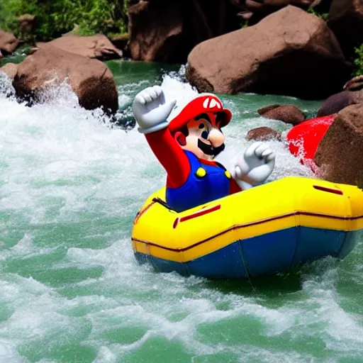 Image similar to mario rafting in a violent river