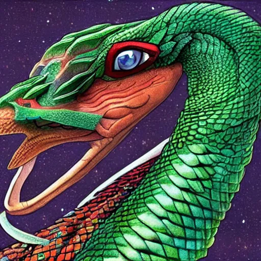 Image similar to hyper realistic depiction of quetzalcoatl,