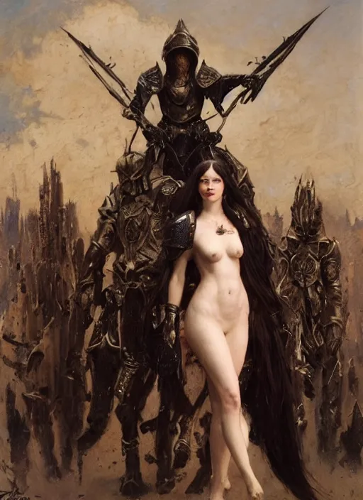 Prompt: stoya wearing black medieval armour, by gaston bussiere, bayard wu, greg rutkowski, giger, maxim verehin, greg rutkowski, masterpiece, sharp focus, cinematic lightning